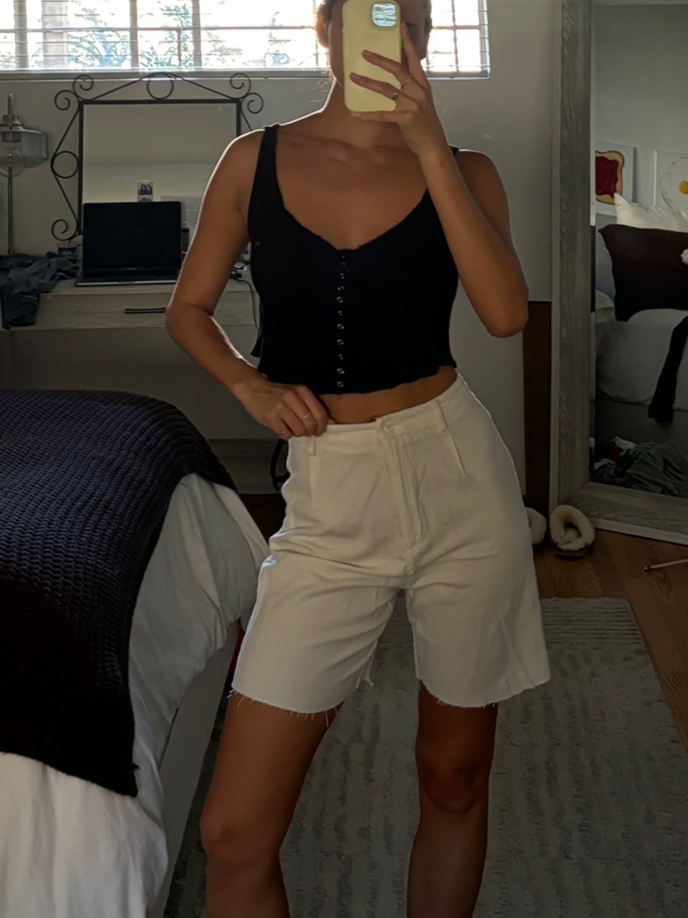 Brandy Melville White Distressed Trouser Shorts